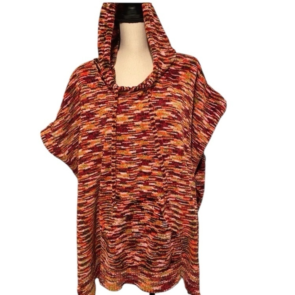 Free People Poncho Boho Hooded Chenille Multi Colored Oversized One Size NEW